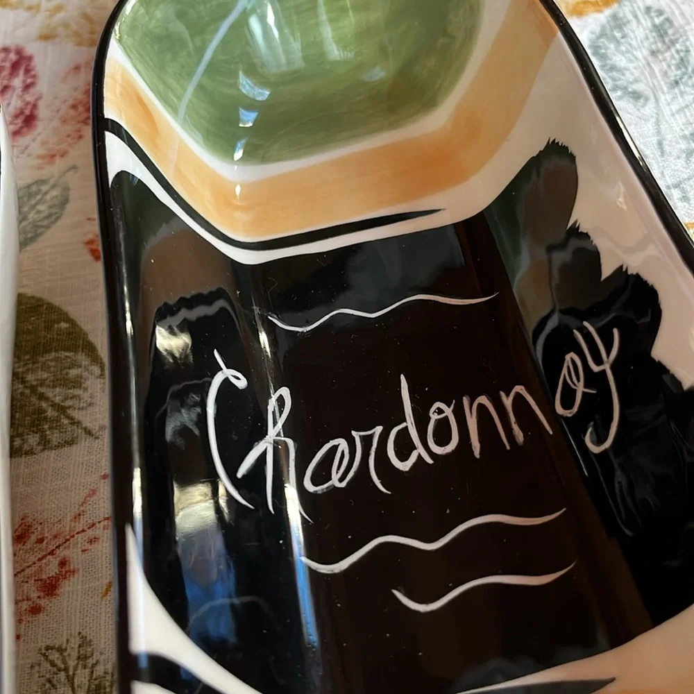 Clay Art CABERNET CHARDONNAY set of 2 ceramic dishes display bar wine